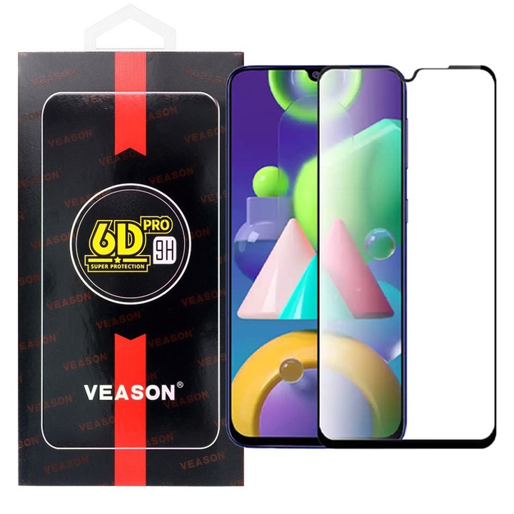 Samsung Galaxy A02s / A03s kompatibilis üvegfólia, előlapi, edzett, hajlított, fekete kerettel, Veason 6D Pro