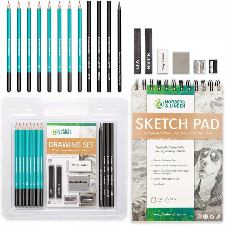 Set de desen, Creioane cu caiet schite, Norberg & Linden, Multicolor