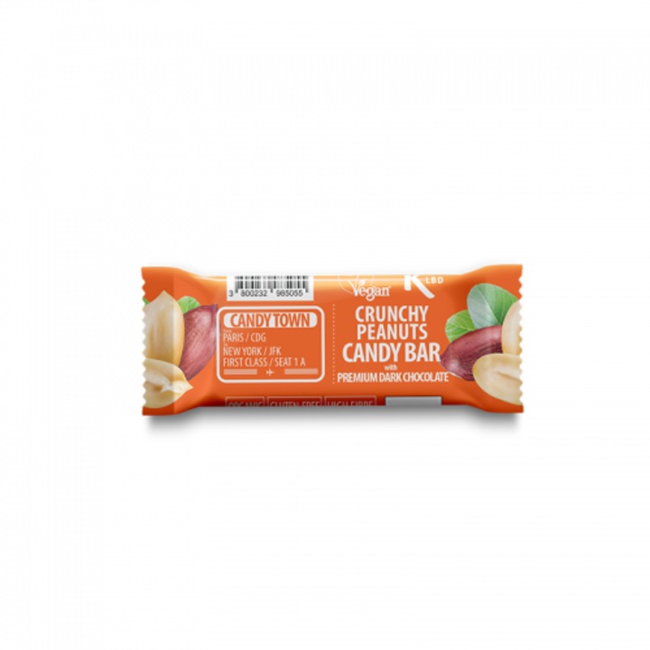 Baton eco cu arahide invelite in ciocolata, Candy Town, fara gluten, 50g