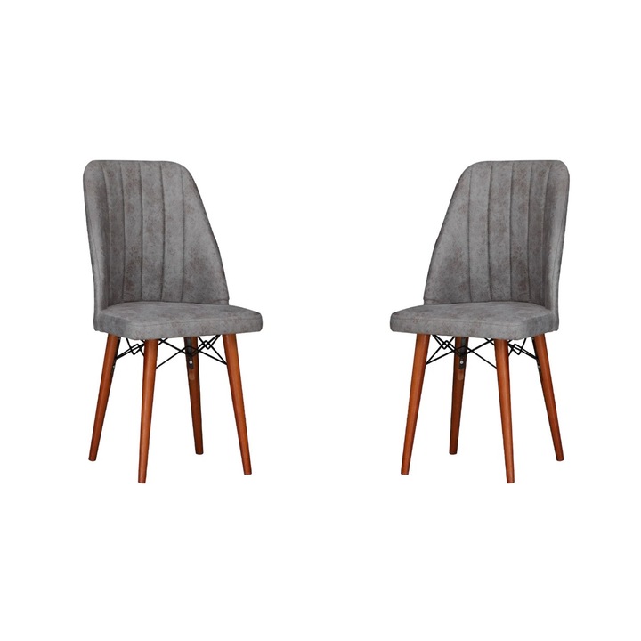 Scaune set 2 Golden gri, Picioare lemn, tapitat, stofa, 42x47x88 cm, ArteLemn