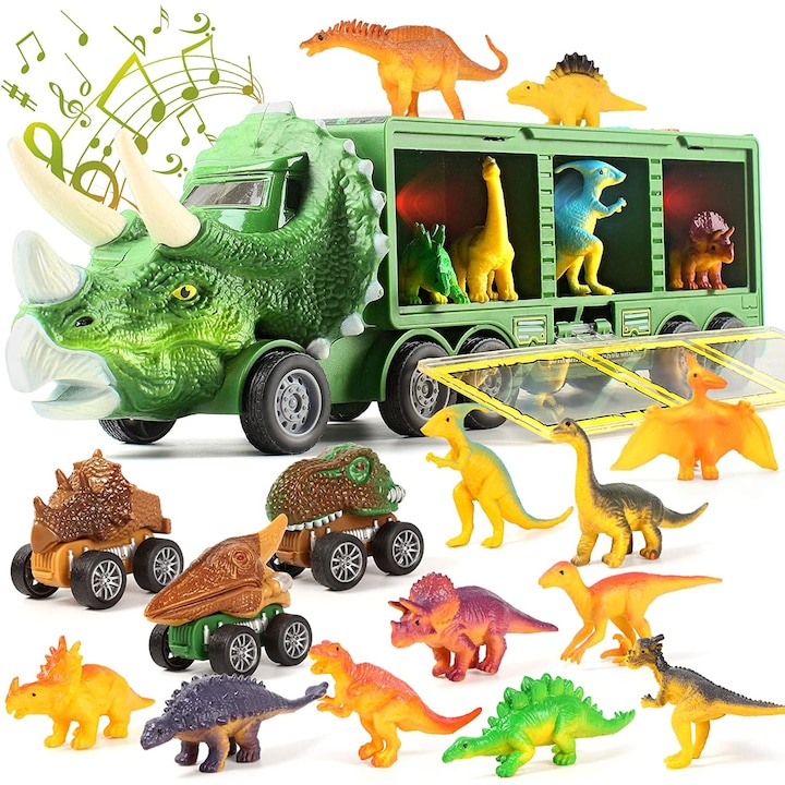 Set camion cu dinozauri, Kalon, ABS, 3 ani+, Multicolor