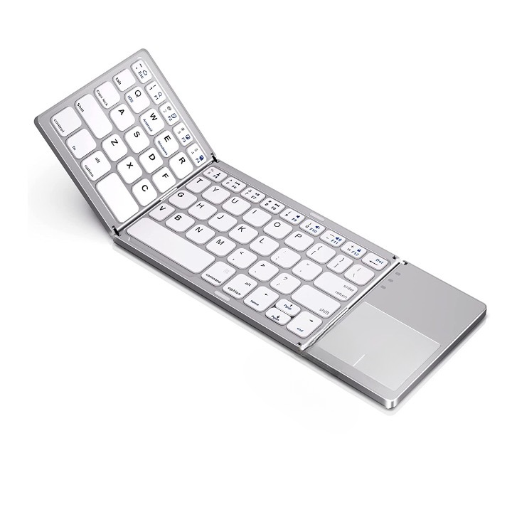 Tastatura pliabila ultra-subtire, touchpad incorporat cu 2 click-uri, wireless si compatibila cu Android, iOS, Smart TV, argintie