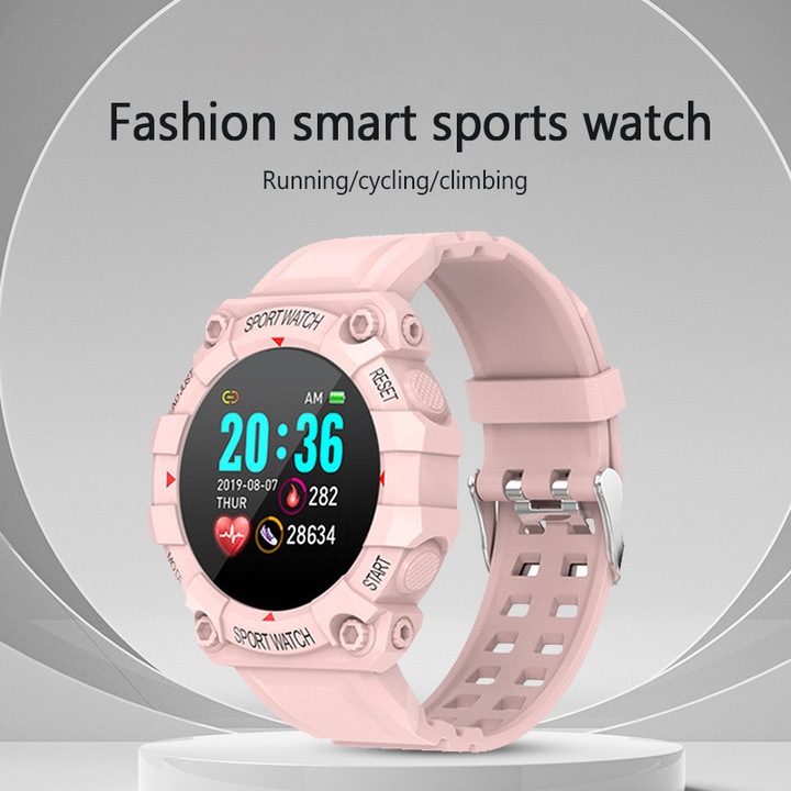 Ceas Smartwatch FD, HODIY, Silicon, Compatibil cu Android/iOS, Bluetooth, Roz