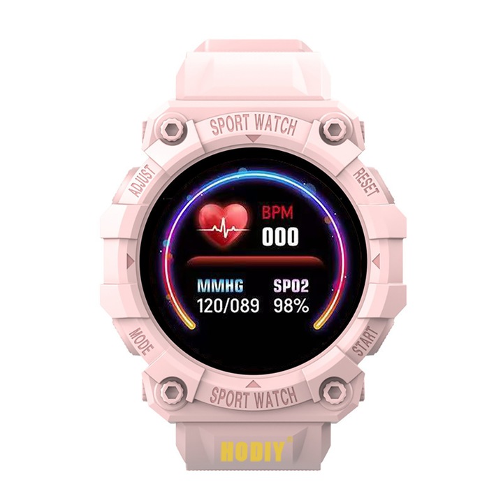 Ceas Smartwatch FD, HODIY, Silicon, Compatibil cu Android/iOS, Bluetooth, Roz