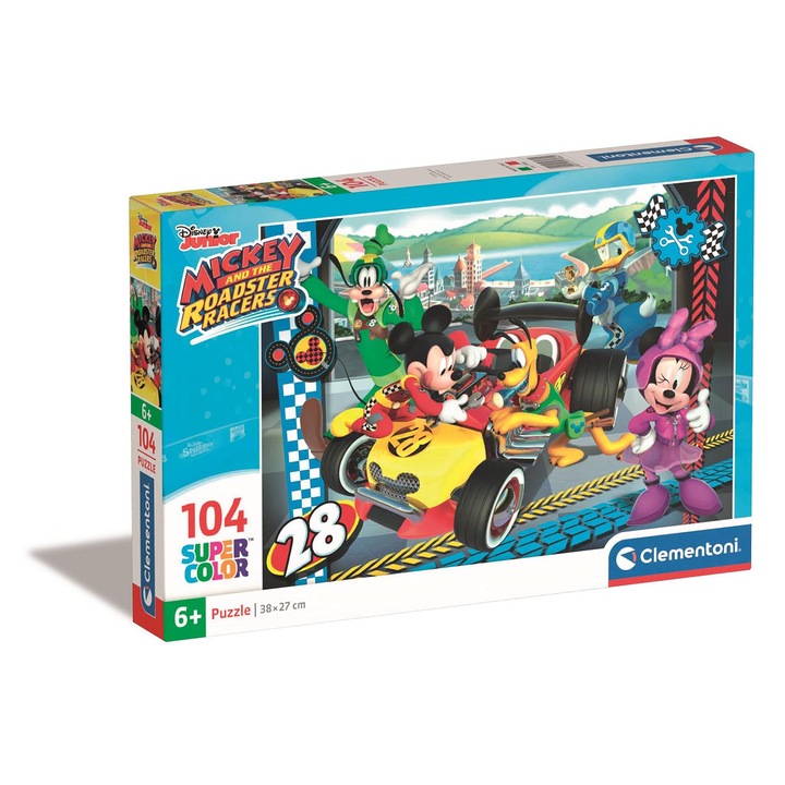 Пъзел, Clementoni, SuperColor, Mickey car race, 104 части, 6+, Многоцветен