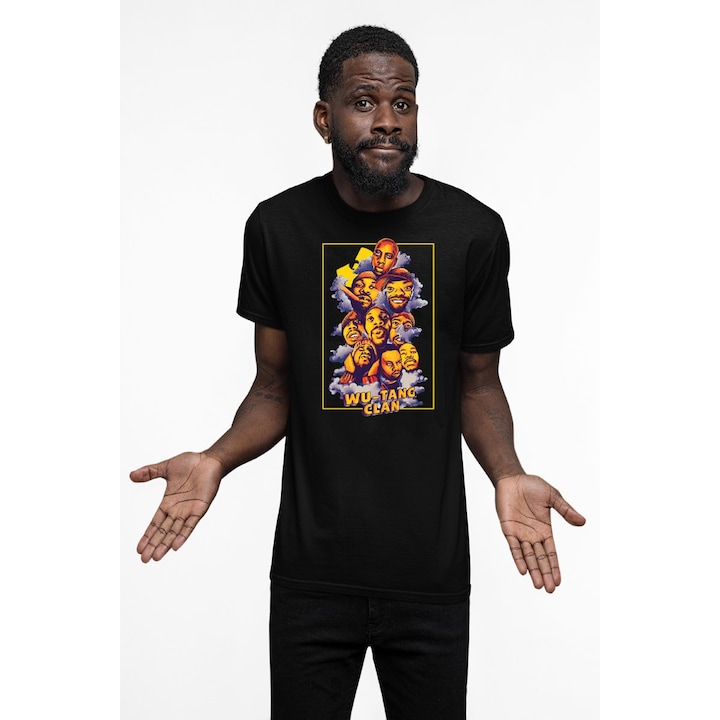 Tricou personalizat pentru barbati cu imprimeu, Wu-Tang Clan, Bumbac, Negru, 3XL