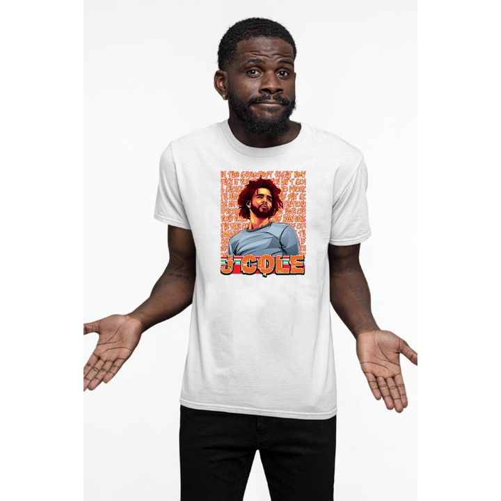 Tricou personalizat pentru barbati cu imprimeu, J Cole, Bumbac, Alb, M