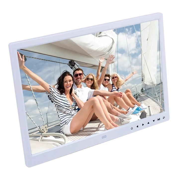 Rama foto digitala 15,4 inch, USSPY, slim, LED, design modern, ideala pentru publicitate, alba