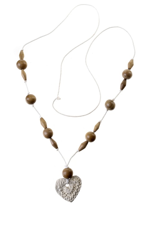 Colier, Gloria Maris Handmade, WoodPrl645, Bej, 124 cm