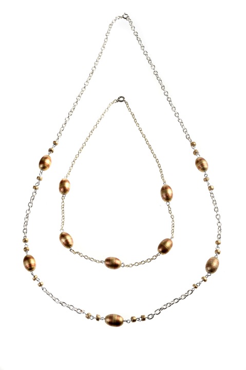 Set 2 buc colier, Gloria Maris Handmade, Wood16 Argintiu/Auriu, 77-45 cm