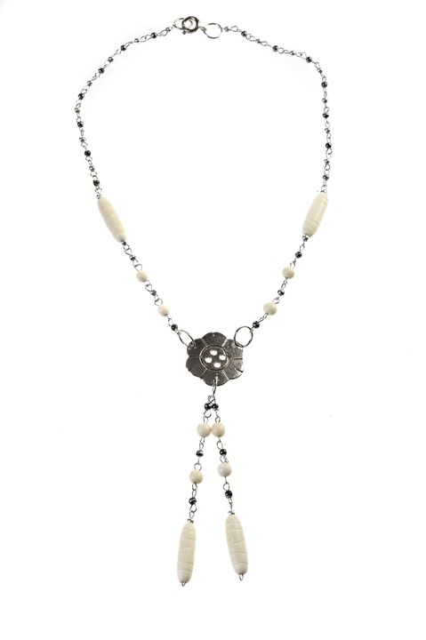 Colier, Gloria Maris Handmade, Os de caprioara756 Alb/Argintiu, 40 cm