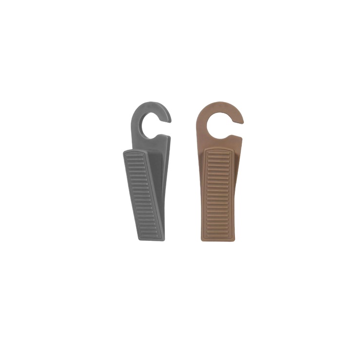 Set cu 2 opritoare din plastic pentru usa, dimensiune 13x3 cm, Gri-maro