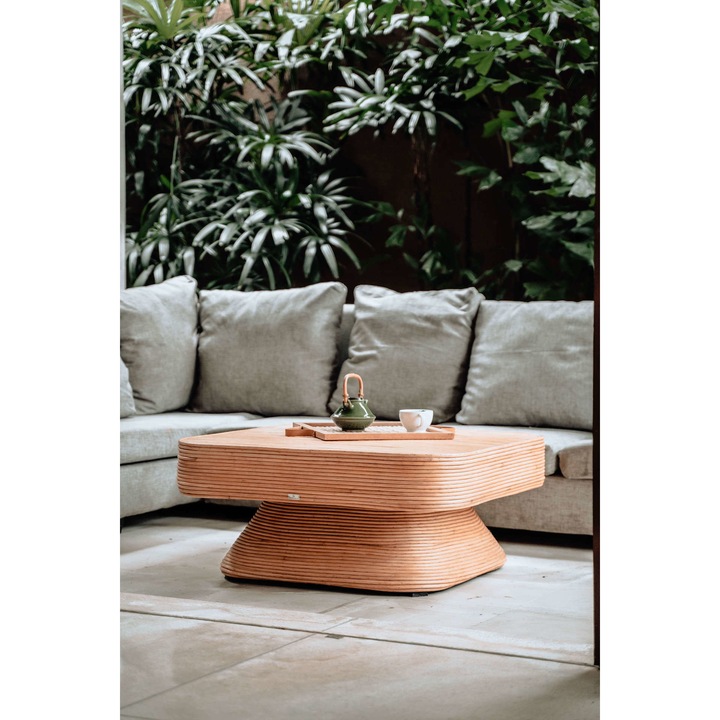 Masa de gradina, MONNARITA, Ratan, 90 x 42 cm, Maro