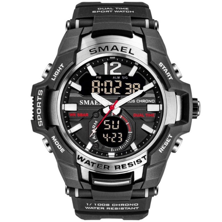 Модел мъжки часовник Evan, SMAEL, Кварц, Силикон, 22 см, Черен/Сребрист