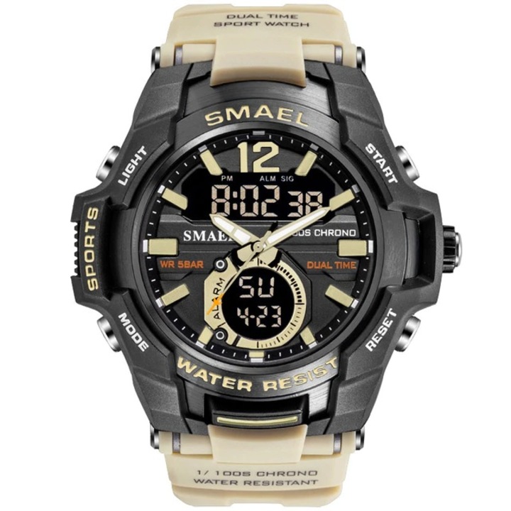 Мъжки часовник, SMAEL, Кварц, Силикон, 22 см, Черен/Златен