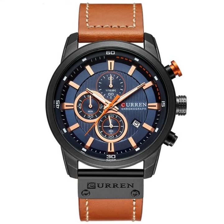 Férfi karóra, CURREN, Rozsdamentes acél/Természetes bőr, Barna/Fekete