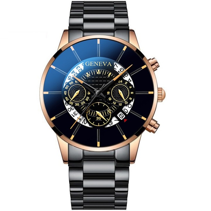 Мъжки часовник, Geneva, Dylan, Неръждаема стомана, Кварц, Черно/Розово злато
