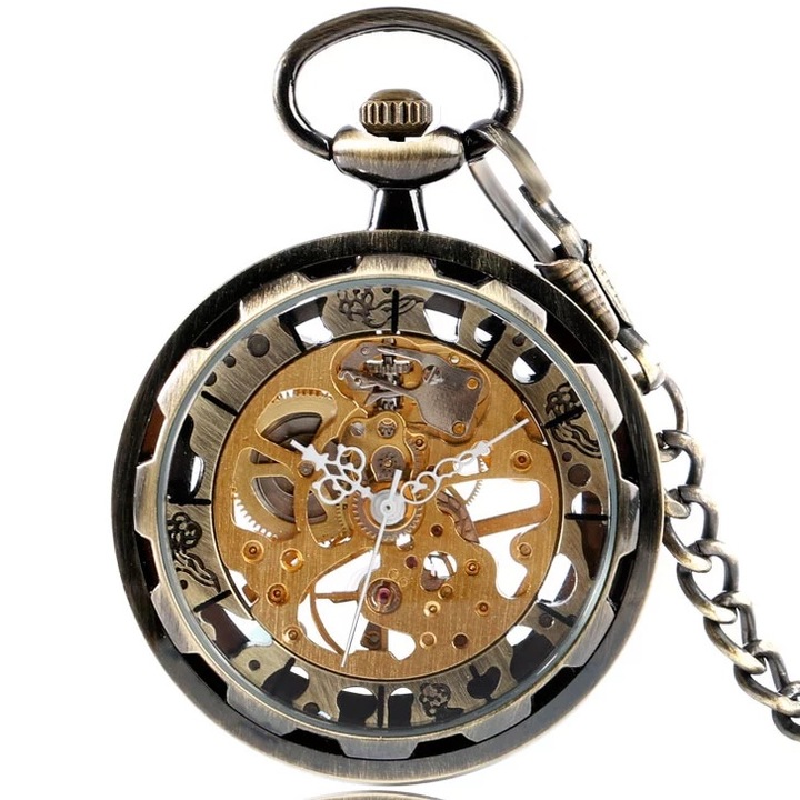 Джобен часовник, механичен, метал/цинкова сплав, кръгъл, злато