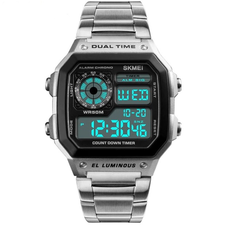 Мъжки часовник, SKMEI, Digital Marco-Silver, Неръждаема стомана, Silver/Black