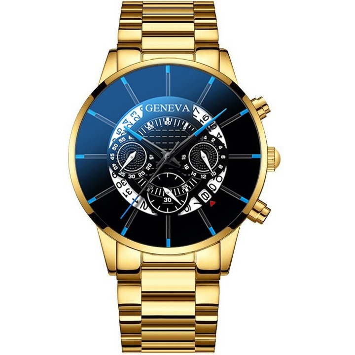 Мъжки часовник, Geneva, Dylan, Неръждаема стомана, Злато/Черен