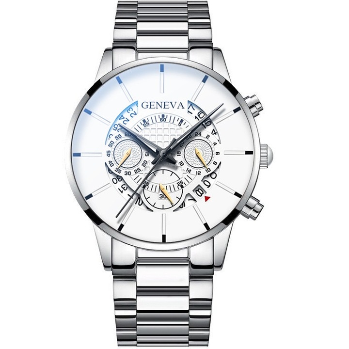 Мъжки часовник Geneva Dylan, Неръждаема стомана, Сребрист/Бял