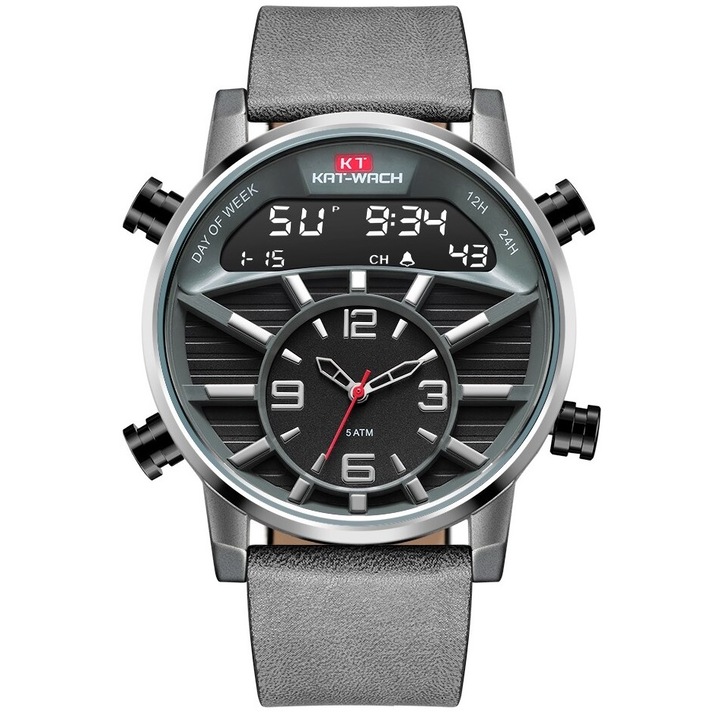 Férfi karóra, Kat-Wach, rozsdamentes acél/szintetikus, kvarc, szürke