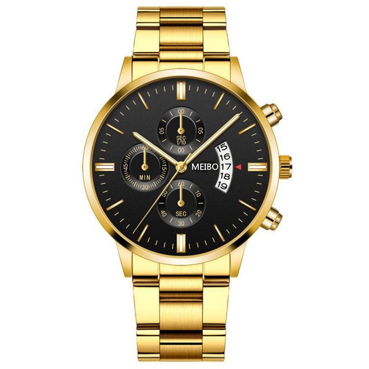 Мъжки часовник, Meibo, Orlando, Неръждаема стомана, Кварц, Злато/Черен