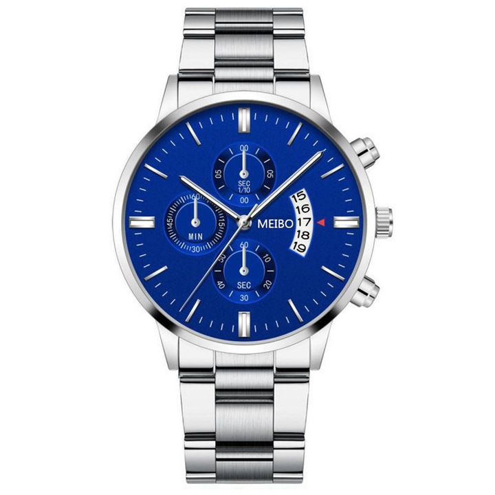 Мъжки часовник, Meibo, Orlando, Неръждаема стомана, Кварц, Сребрист/Син