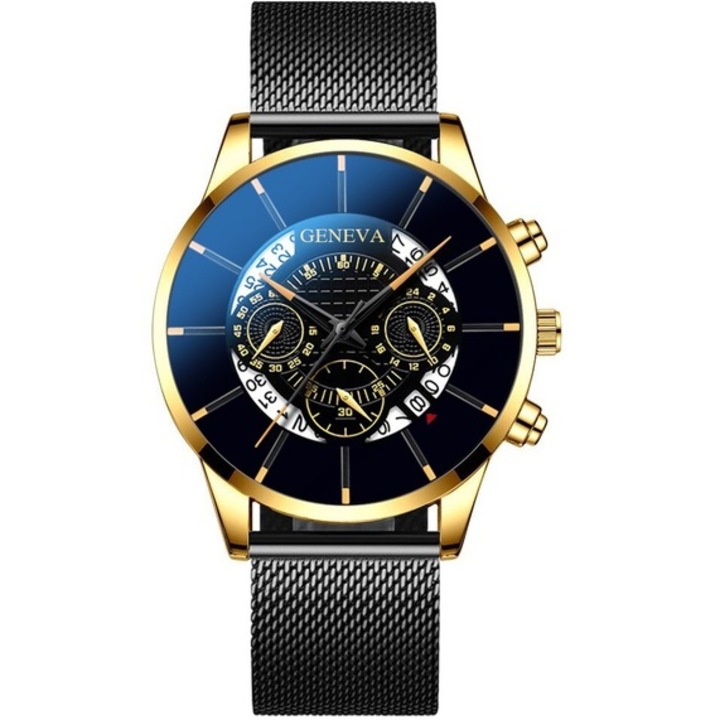 Férfi karóra, Genf, Hank, Rozsdamentes acél, Kvarc, Fekete/Arany