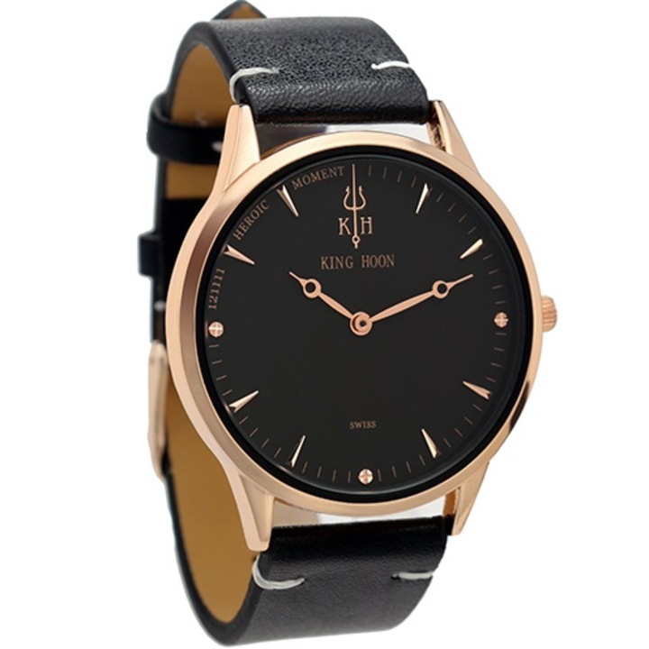 Férfi karóra, King Hoon, Heroic, rozsdamentes acél/szintetikus, kvarc, fekete/arany