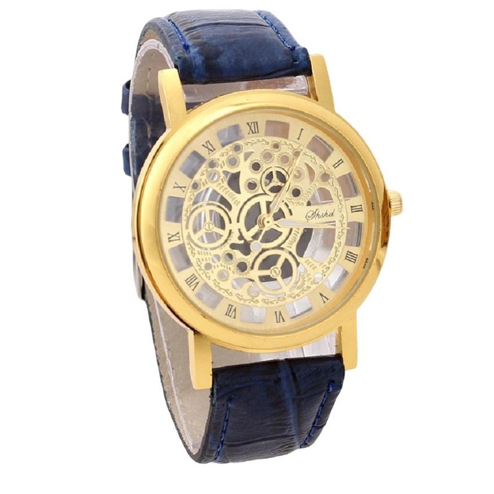 Мъжки часовник Joel, Кварц, Неръждаема стомана/Синтетична кожа, 23 см, Син/Злато