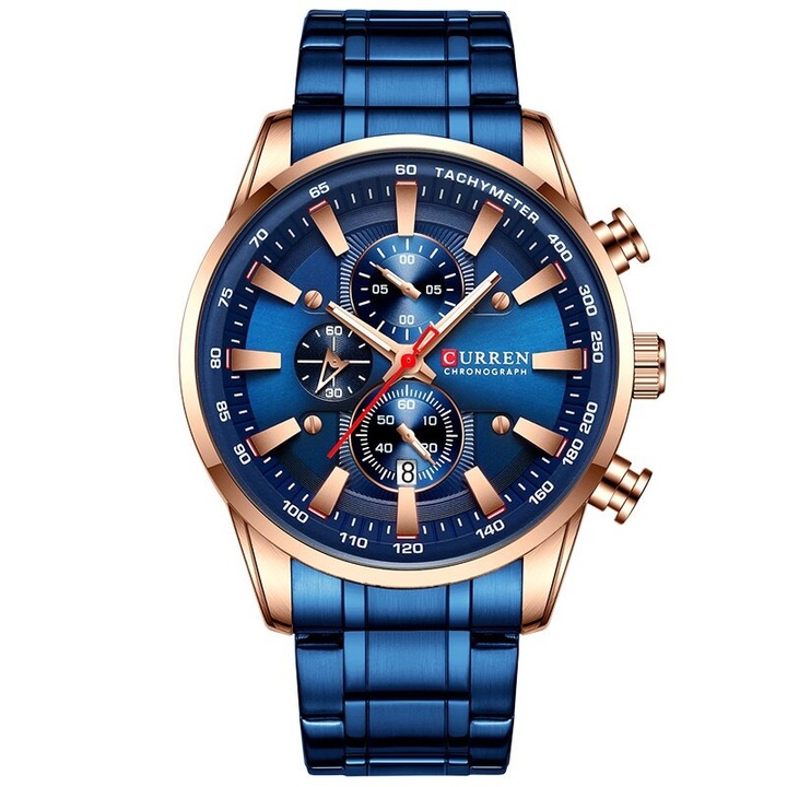 Férfi karóra, Curren, Rozsdamentes acél, Kék/Arany