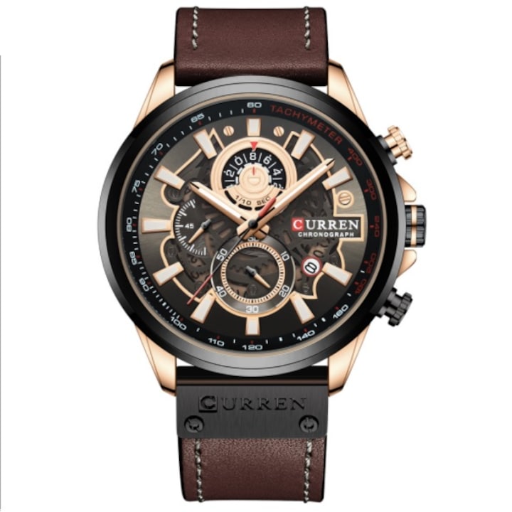 Мъжки часовник модел Gary, Curren, Кварц, Неръждаема стомана/Естествена кожа, 24 см, Тъмно кафяв