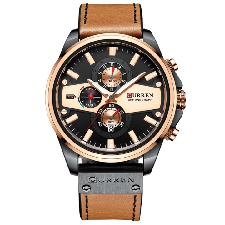 Férfi karóra, CURREN, Kvarc, Rozsdamentes acél/Természetes bőr, 24 cm, Barna/Fekete