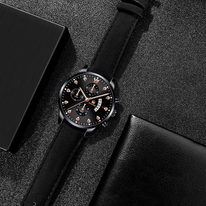 Ръчен часовник, елегантен, кварцов, неръждаема стомана/синтетичен, черен
