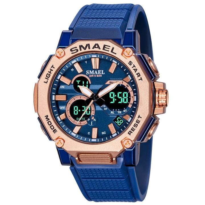 Модел мъжки часовник Troy, SMAEL, Кварц, Неръждаема стомана/Силиций, 25 см, Син
