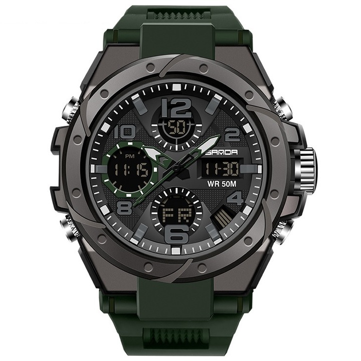 Férfi sportóra, SANDA, kvarc, rozsdamentes acél/szilícium, 24 cm, fekete