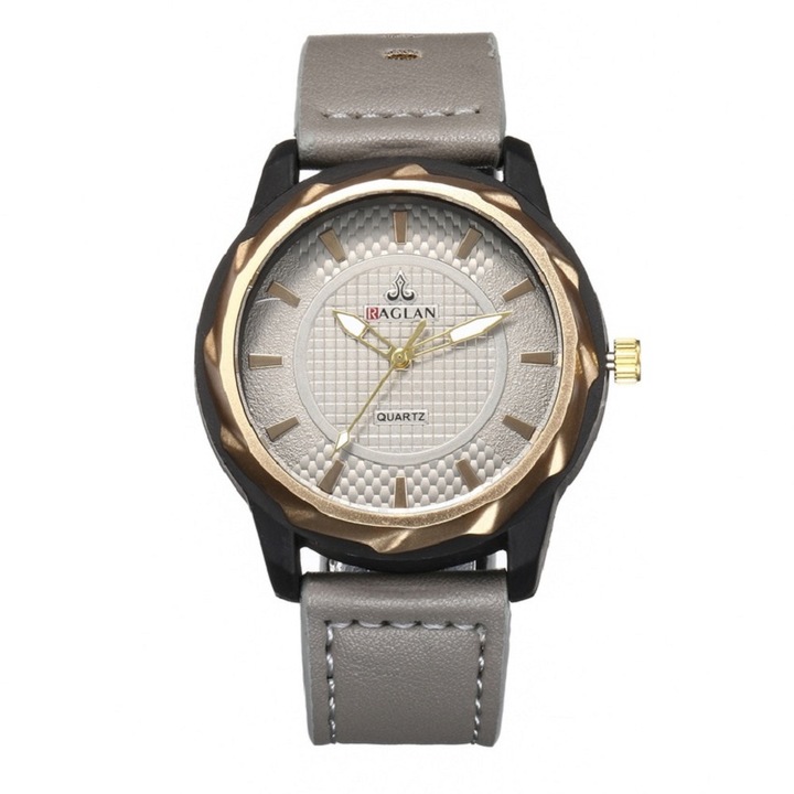 Ceas pentru barbati model Zack, Raglan, Quartz, Otel inoxidabil/Piele sintetica, 24 cm, Gri