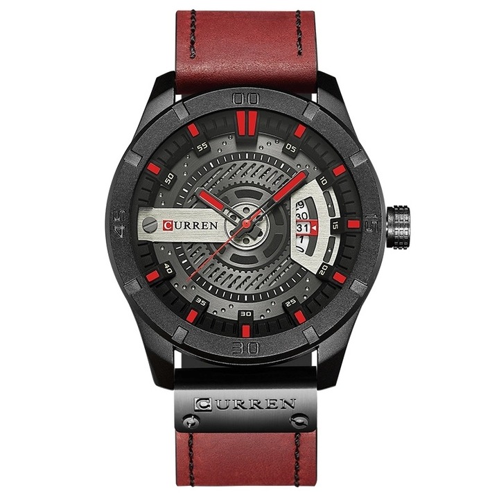 Férfi karóra modell Brett, CURREN, Kvarc, Rozsdamentes acél/Természetes bőr, 23 cm, Piros