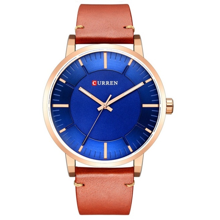Férfi karóra, Curren, Rozsdamentes acél/bőr, Barna/Arany/Kék