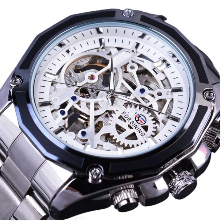 Ръчен часовник FORSINING - сребрист/бял KP14500, автоматичен, неръждаема стомана, неръждаема стомана