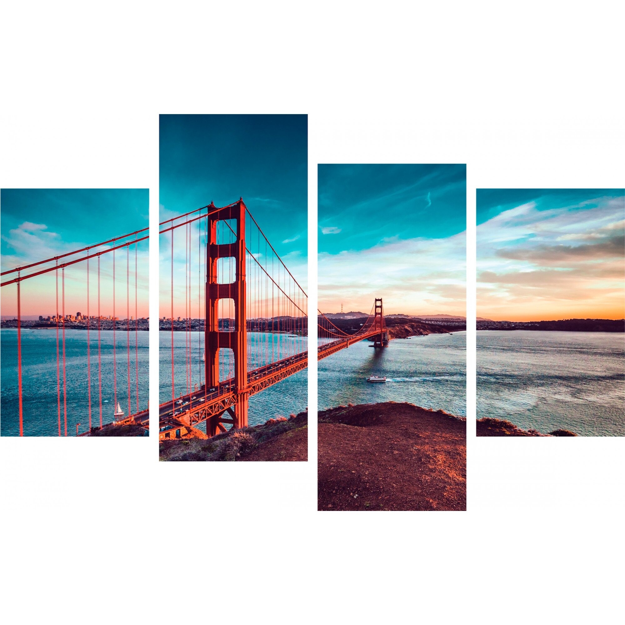 Tablou canvas 4 piese - The Most Famous Golden Gate - Wall art - 120x 70 cm