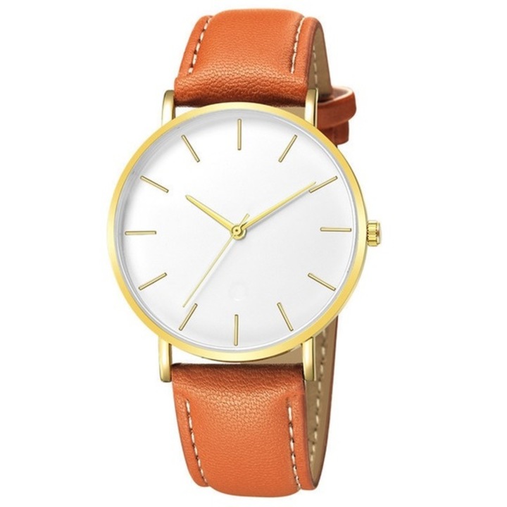 Мъжки часовник, Неръждаема стомана/Синтетична кожа, Злато/Кафяв