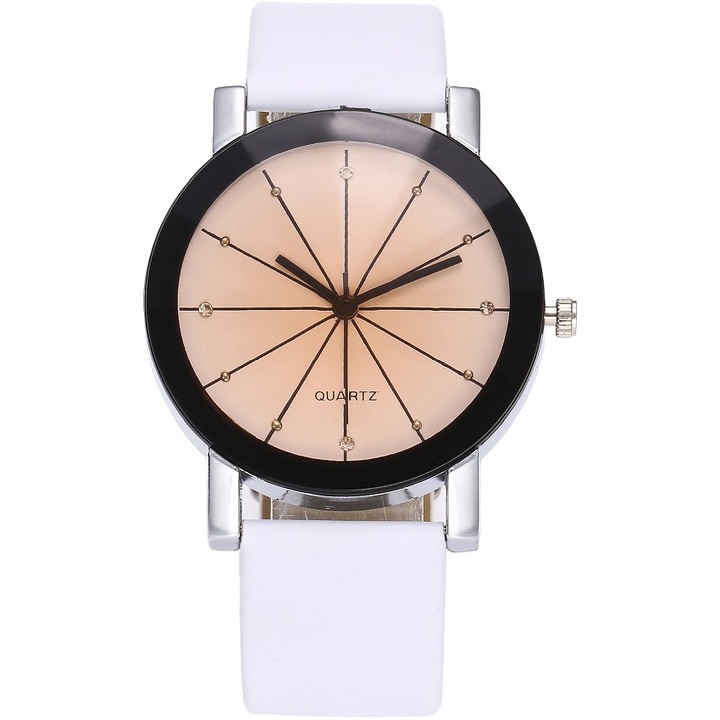 Férfi karóra, Rozsdamentes acél/szintetikus bőr, fehér/fekete