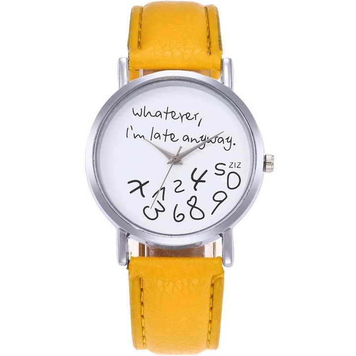 Karóra, Whatever, kvarc, rozsdamentes acél/szintetikus, sárga/fehér