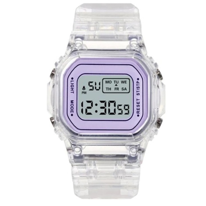 Цифров часовник, унисекс, пластмаса/силиций, кварт, 24 см, прозрачен