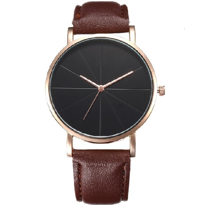 Férfi karóra, Rozsdamentes acél/Műbőr, Barna/Arany