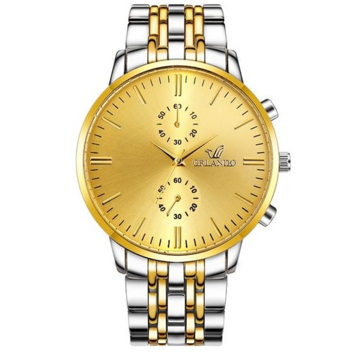 Férfi karóra, kerek, kvarc, rozsdamentes acél, arany/ezüst