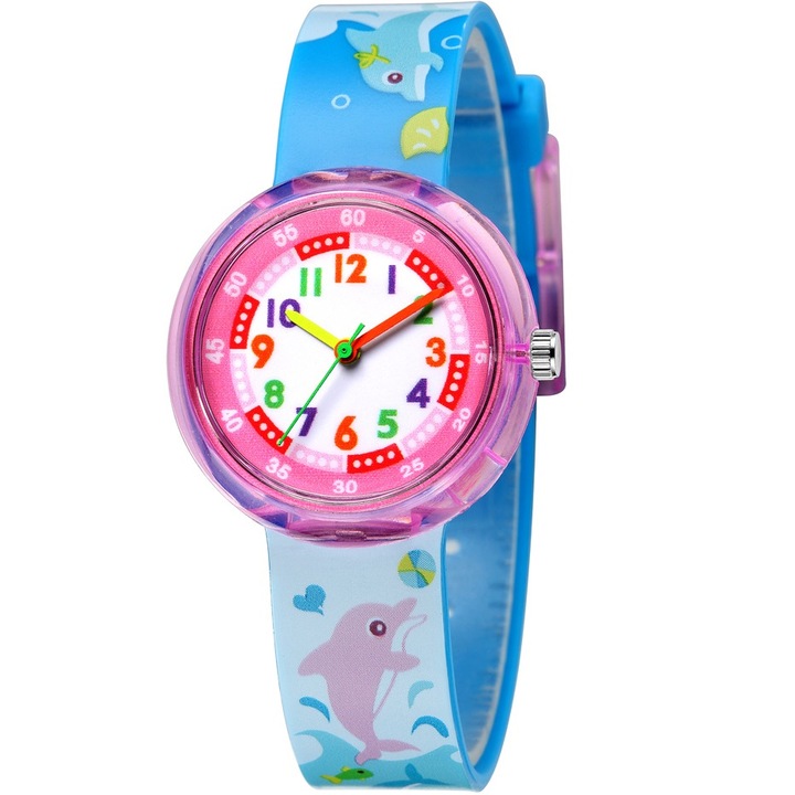 Ceas pentru copii, Quartz, Rotund, Plastic/Silicon, Multicolor