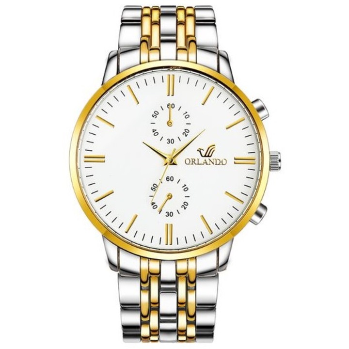 Férfi karóra, kerek, kvarc, rozsdamentes acél, arany/ezüst